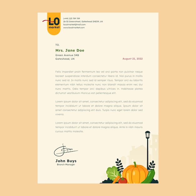 Flat design local market letterhead