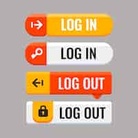 Free vector flat design login and logout buttons set