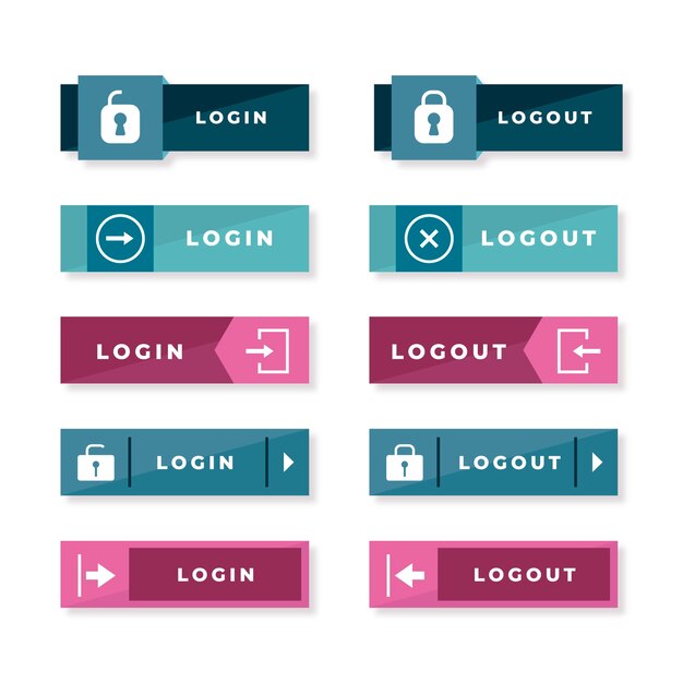 Flat design login and logout label collection