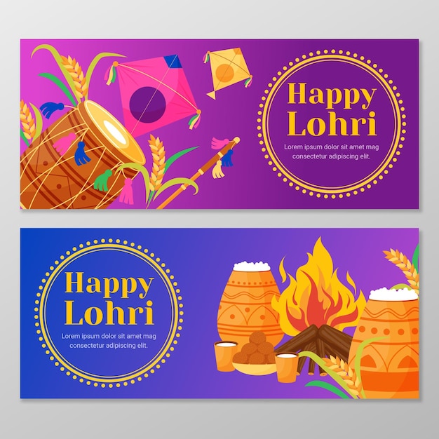 Free vector flat design lohri banners template