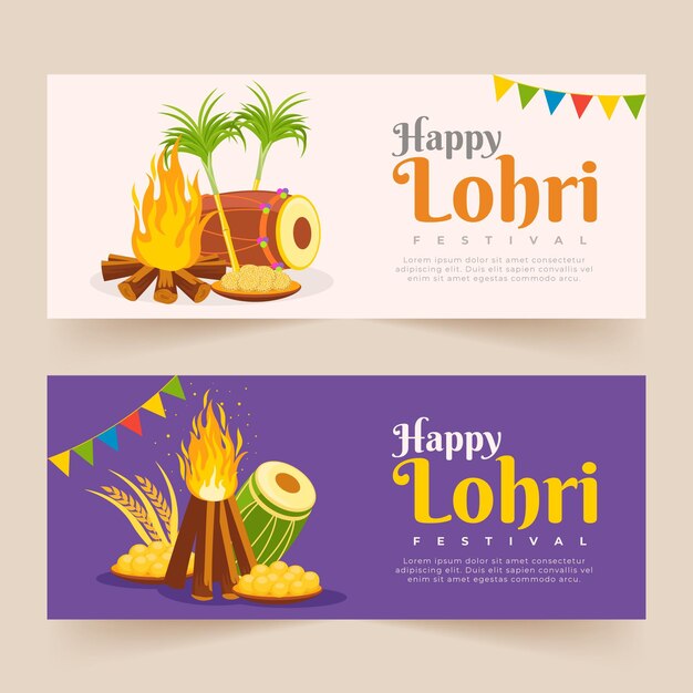 Flat design lohri banners template