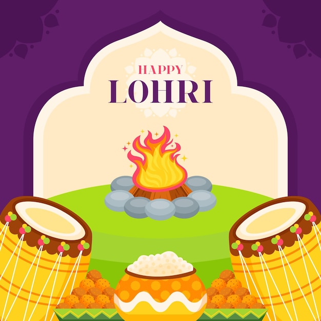 Flat design lohri day