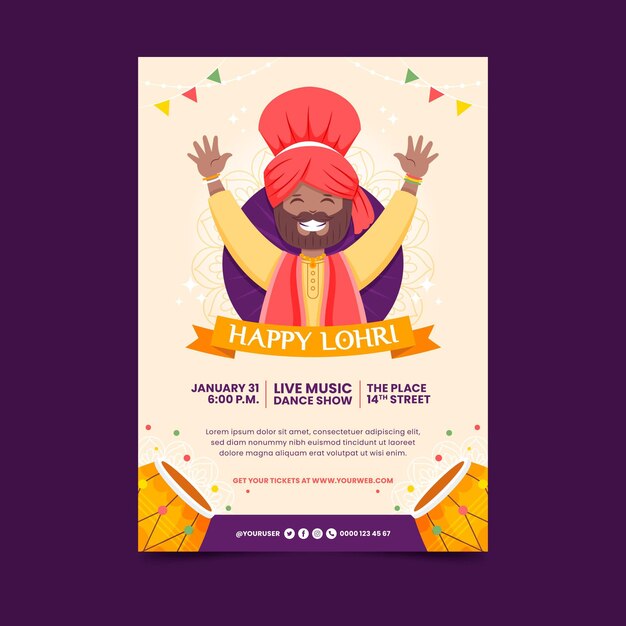 Flat design lohri poster template