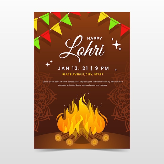 Free vector flat design lohri poster template