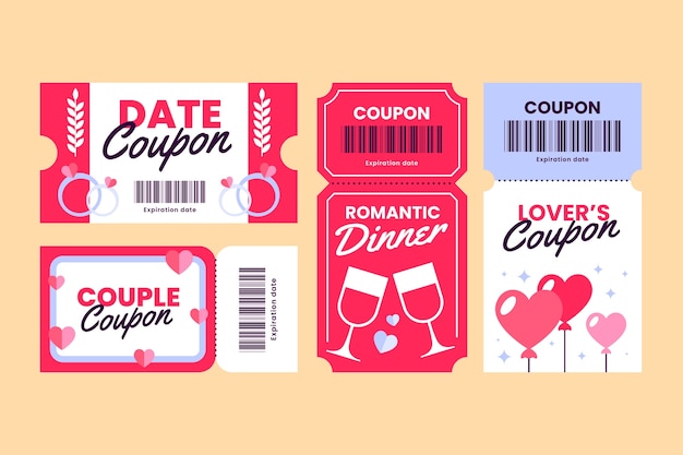 Vettore gratuito modello di coupon amore design piatto