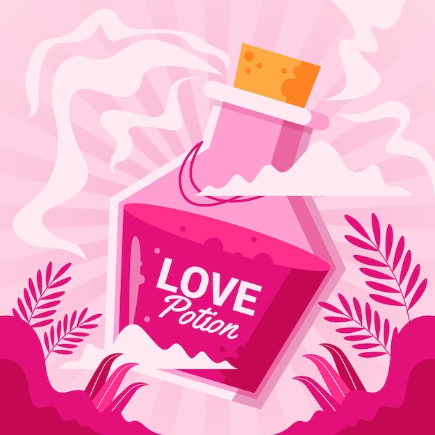 Free vector flat design love potion illustration with leaves