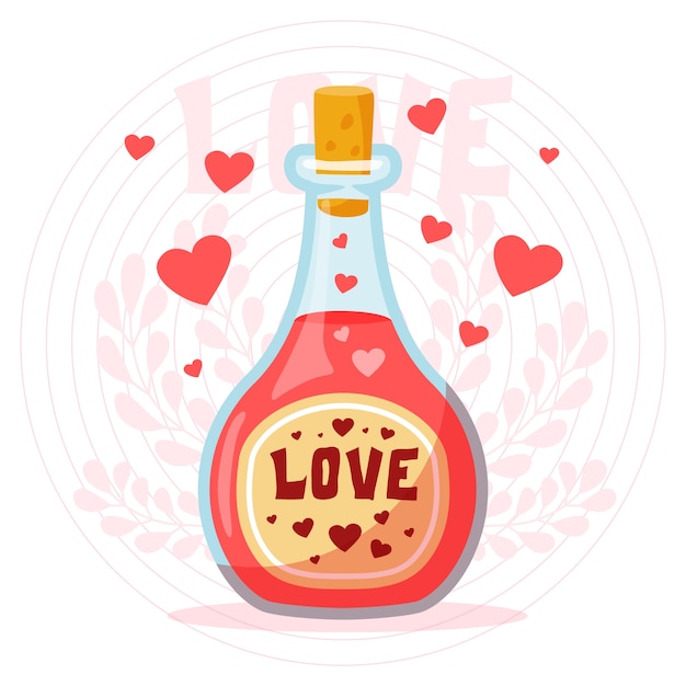 Free vector flat design love potion with hearts