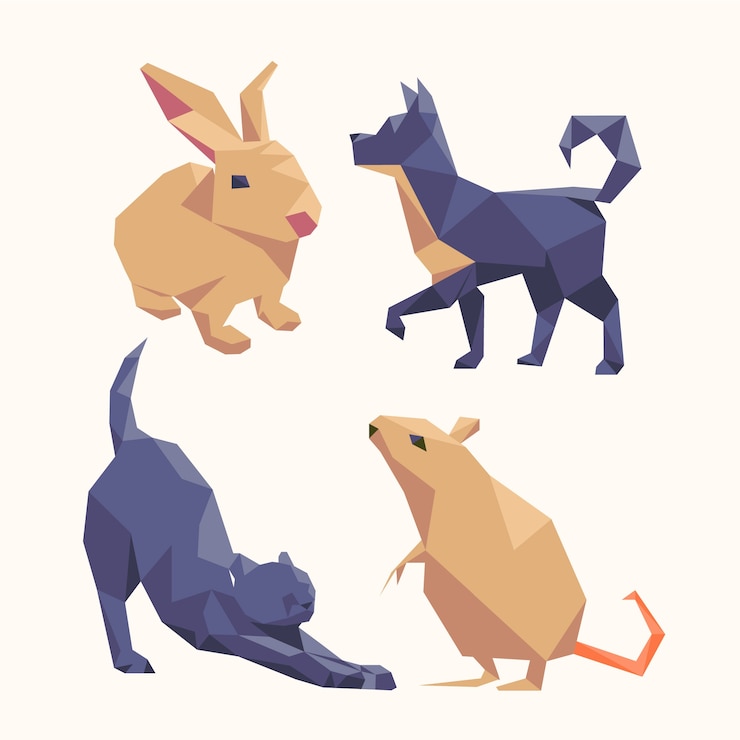 Free Vector flat design low poly animals elements