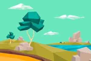 Free vector flat design low poly landscape illustration