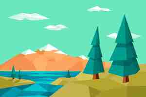 Free vector flat design low poly landscape illustration