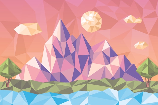 Free vector flat design low poly landscape illustration