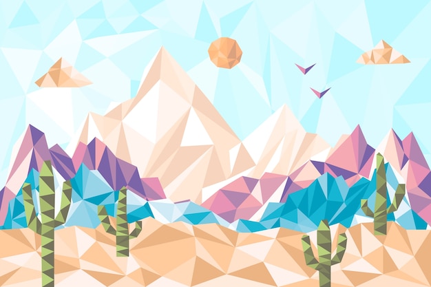 Flat design low poly landscape illustration