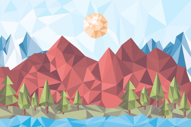 Flat design low poly landscape illustration