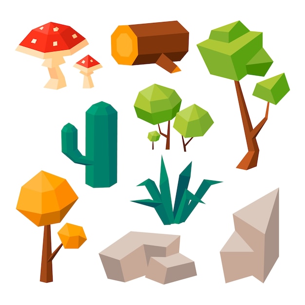 Flat design low poly nature element