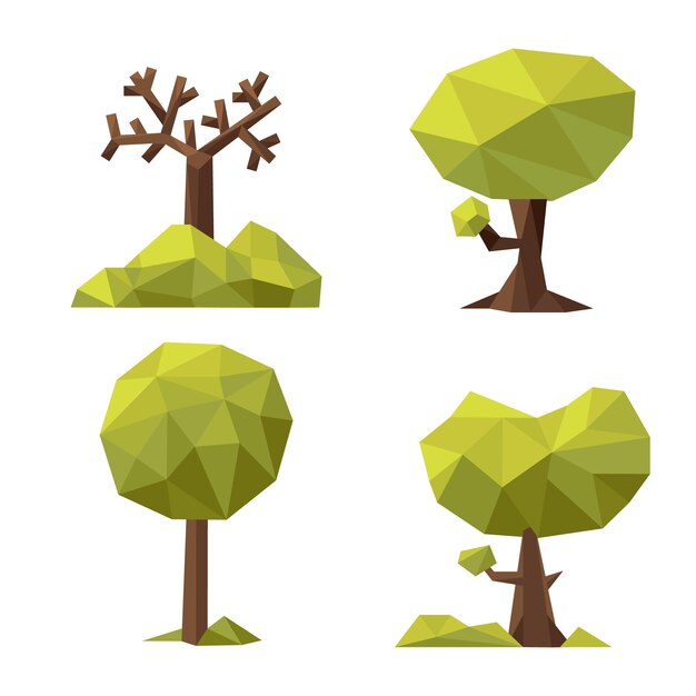 Flat design low poly nature elements