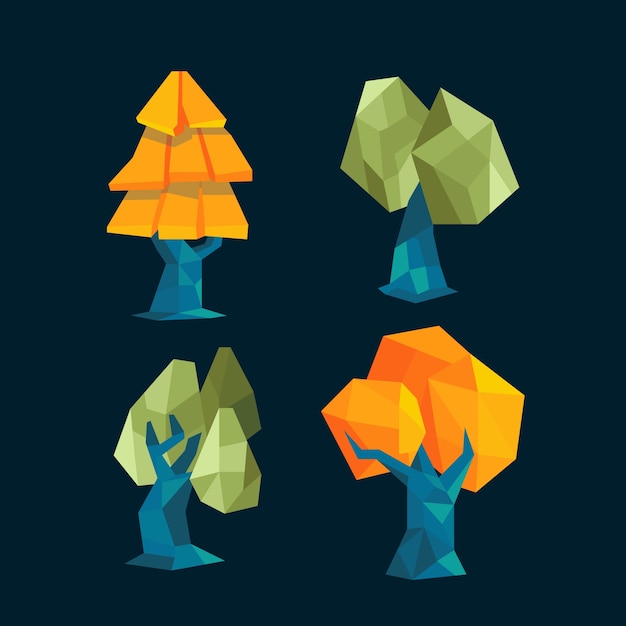 Flat design low poly nature elements