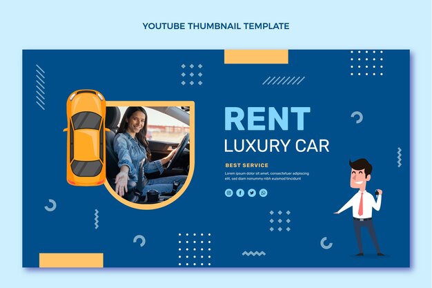 無料ベクター フラットデザインの高級車レンタルyoutubeサムネイル