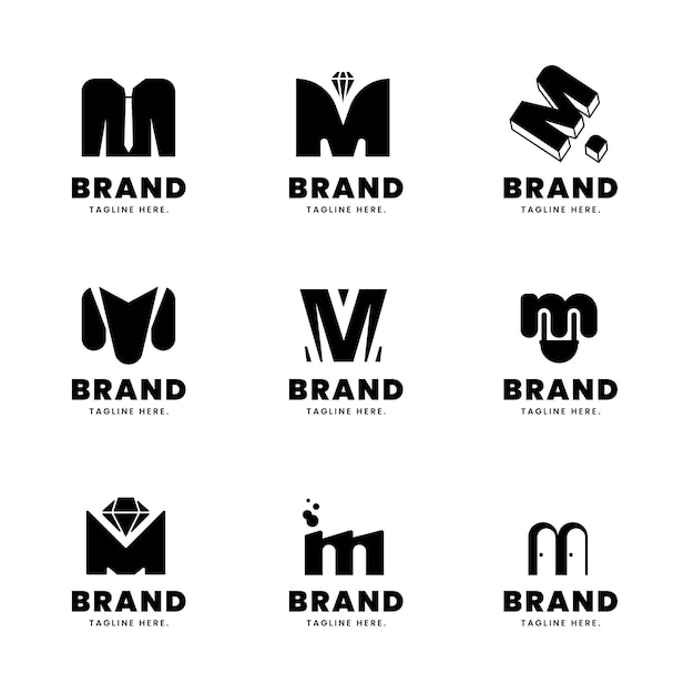 Collezione di logo m design piatto