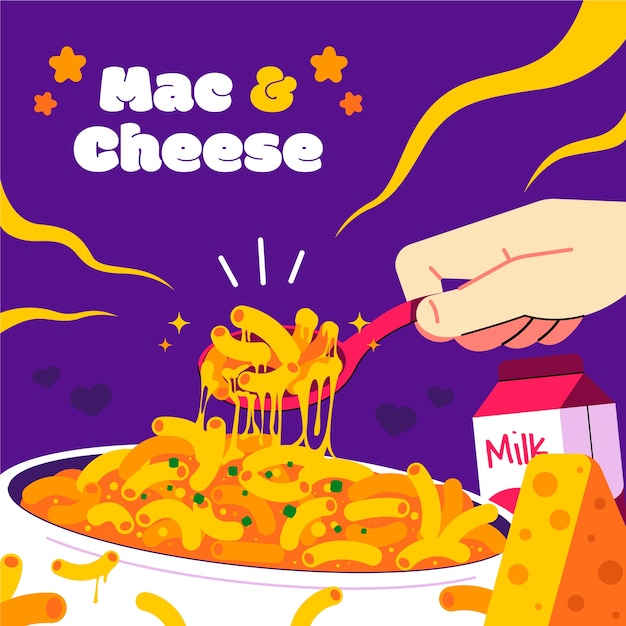 Flat design mac and cheese illustration