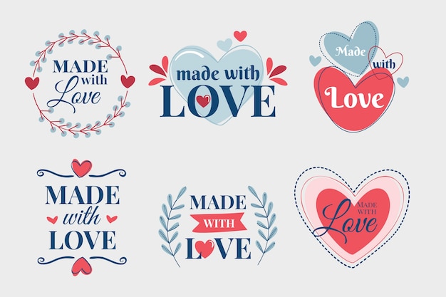 Free vector flat design made with love badge collection