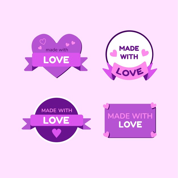 Vettore gratuito design piatto realizzato con set di distintivi d'amore