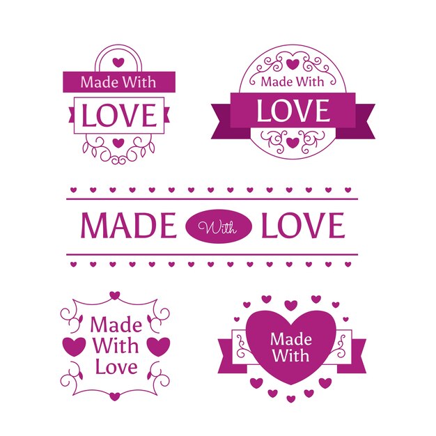 Flat design made with love pink labels