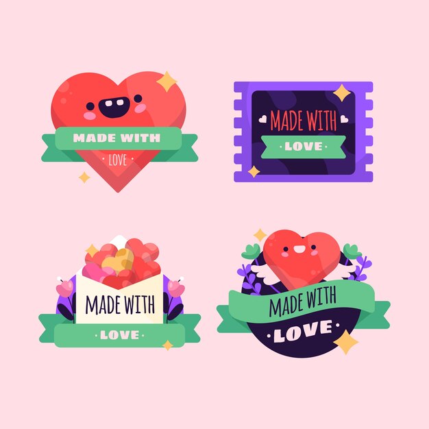 Free vector flat design made with love stamps