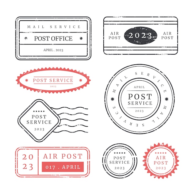Set di francobolli postali dal design piatto