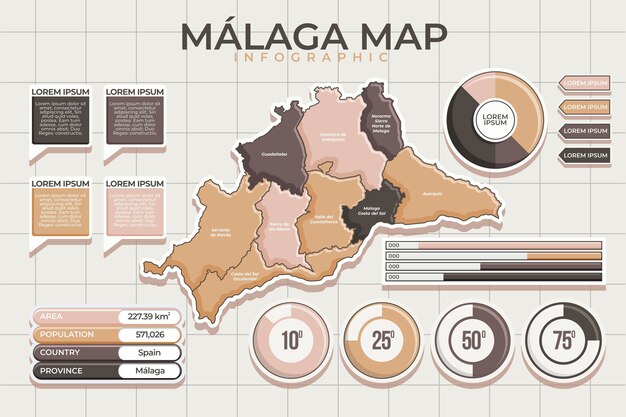 Плоский дизайн карты Малаги