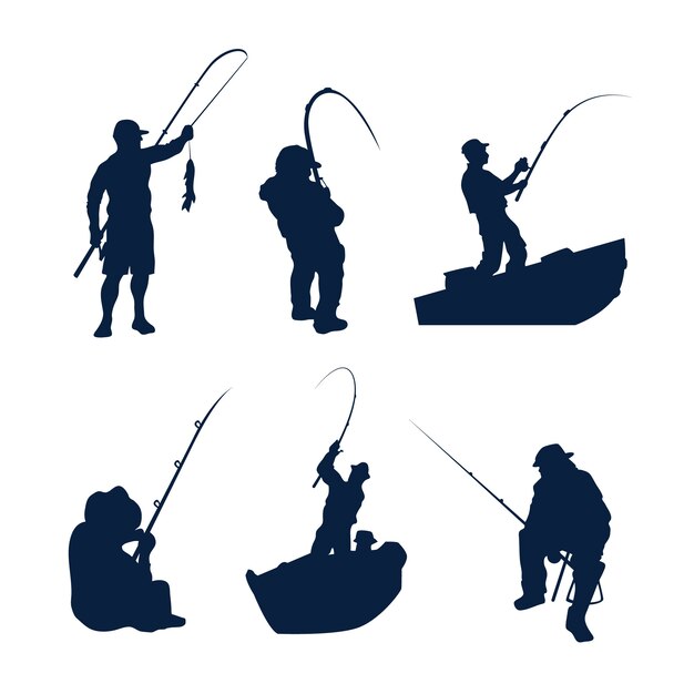 Flat design man fishing silhouette