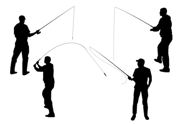 평면 디자인 남자 낚시 실루엣