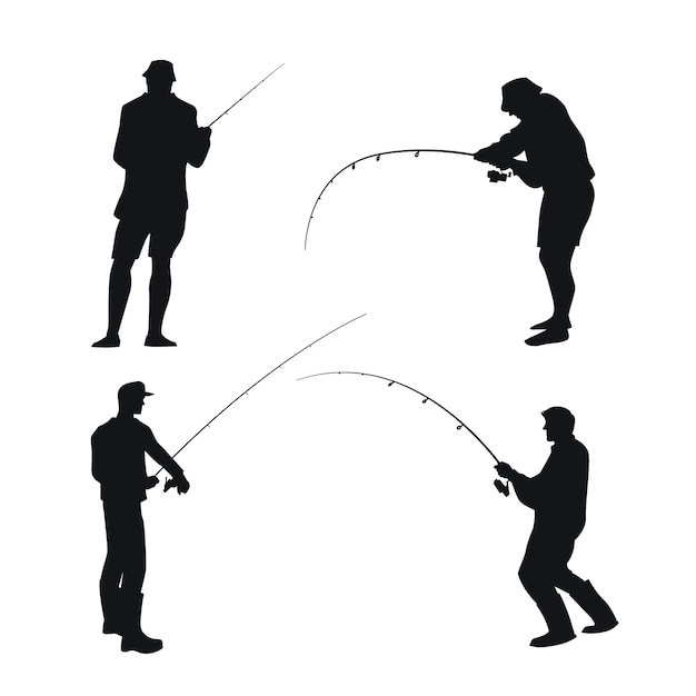 Flat design man fishing silhouette