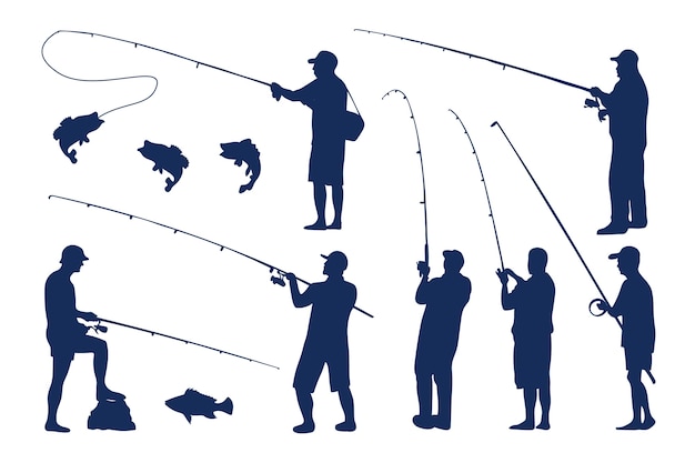 Бесплатное векторное изображение Плоский дизайн человека рыбалка силуэт