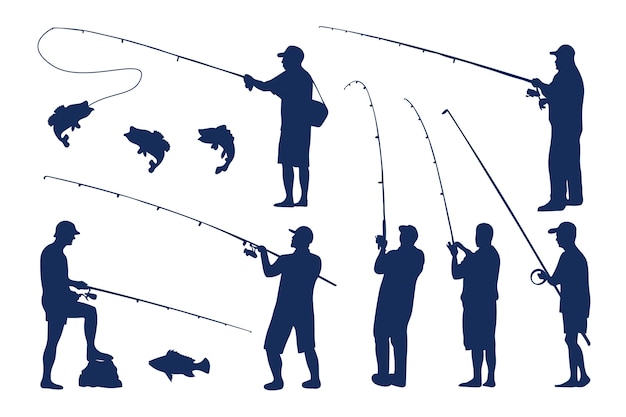 평면 디자인 남자 낚시 실루엣