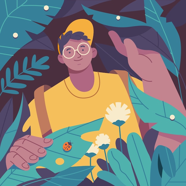 Flat design man in the forest illustration