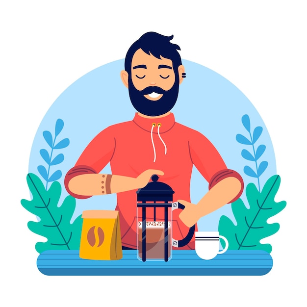 Free vector flat design man making coffee illustration