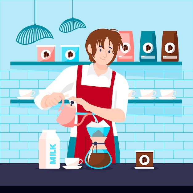 Free vector flat design man making coffee