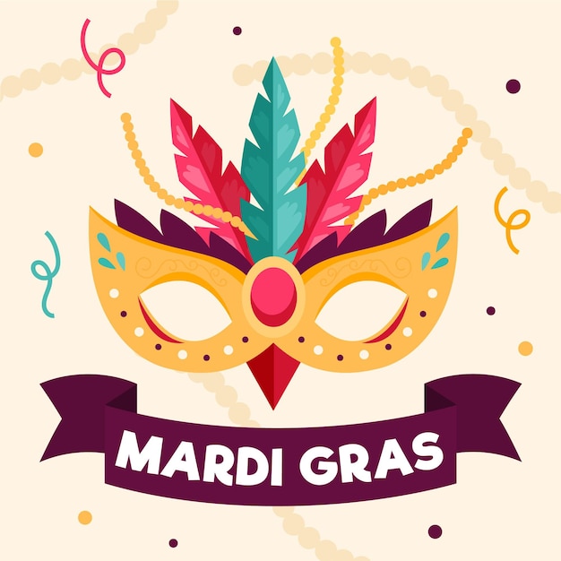 Vettore gratuito sfondo di mardi gras design piatto con maschera