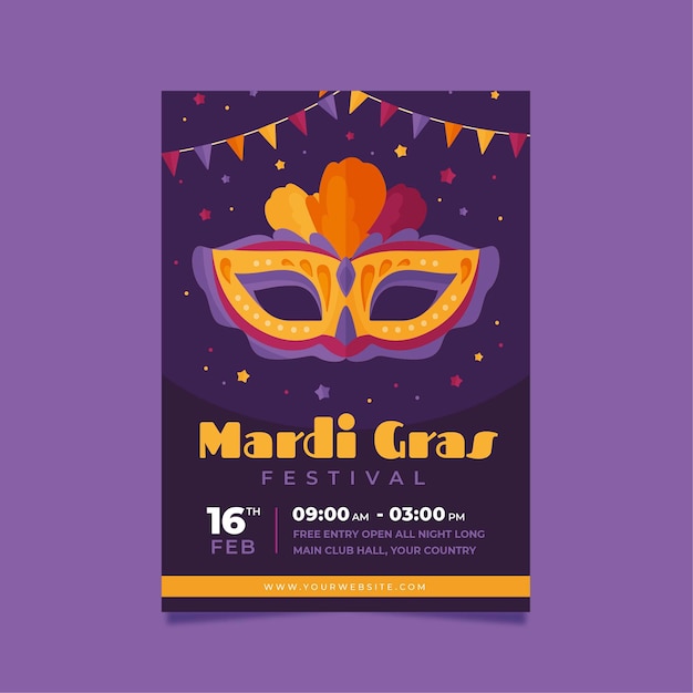 Flat design mardi gras flyer template