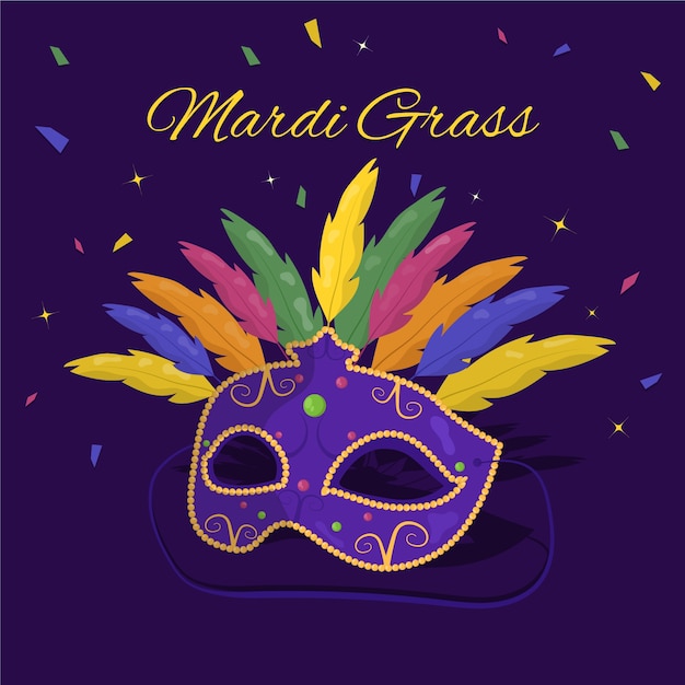 Free vector flat design mardi gras mask with feathers