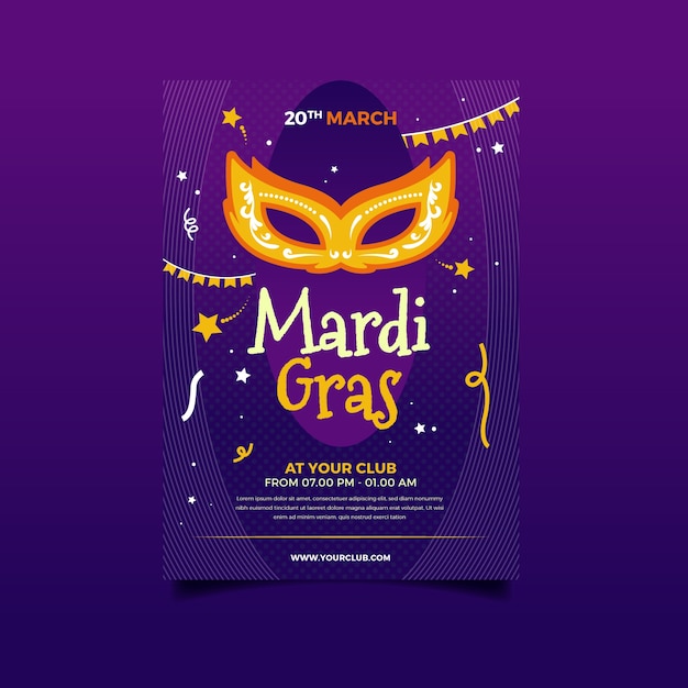 Free vector flat design mardi gras poster template