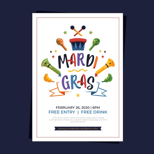 Free vector flat design mardi gras poster template