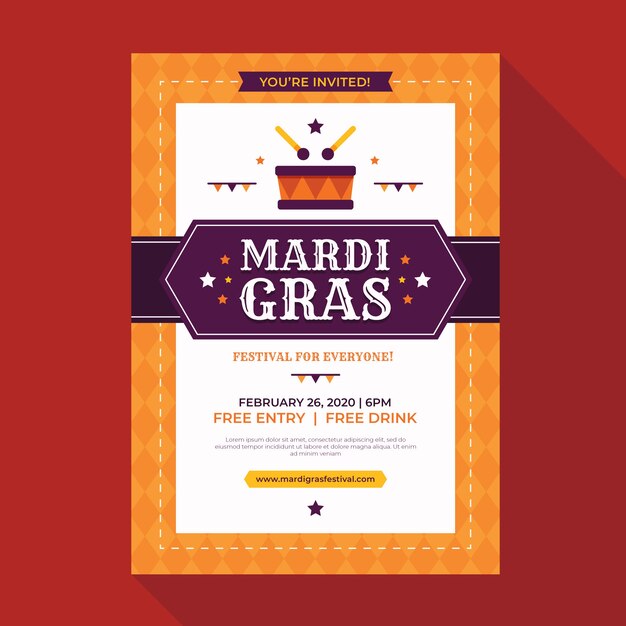 Flat design mardi gras poster template