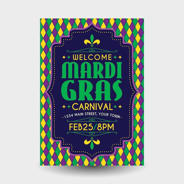 Free vector flat design mardi gras poster template