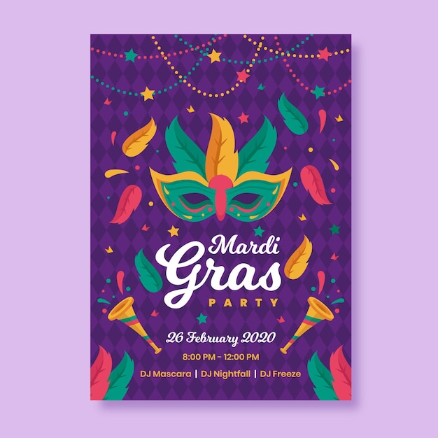 Flat design mardi gras poster template