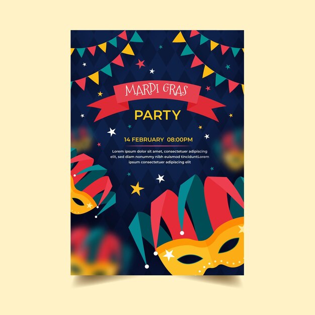 Free vector flat design mardi gras poster template