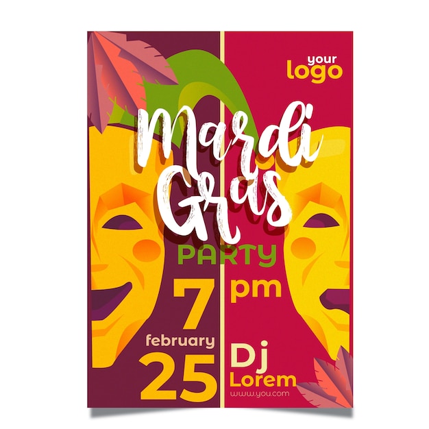 Free vector flat design mardi gras poster