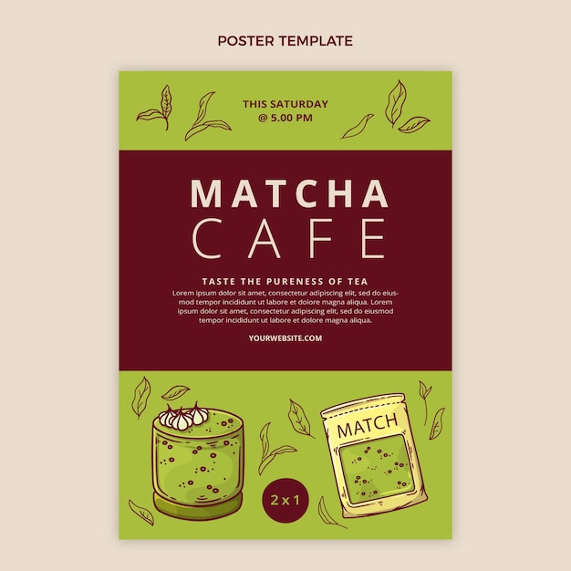 Vettore gratuito poster di caffè matcha design piatto