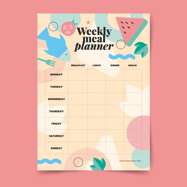 flat design meal planner template