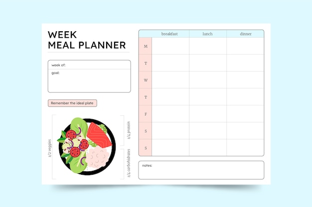 Free vector flat design meal planner template